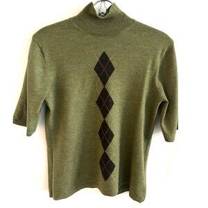 Eddie Bauer Merino Wool Green Short Sleave Turtle Neck Sweater Sz L